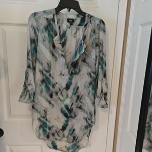 Elegant Teal and Black Abstract Blouse